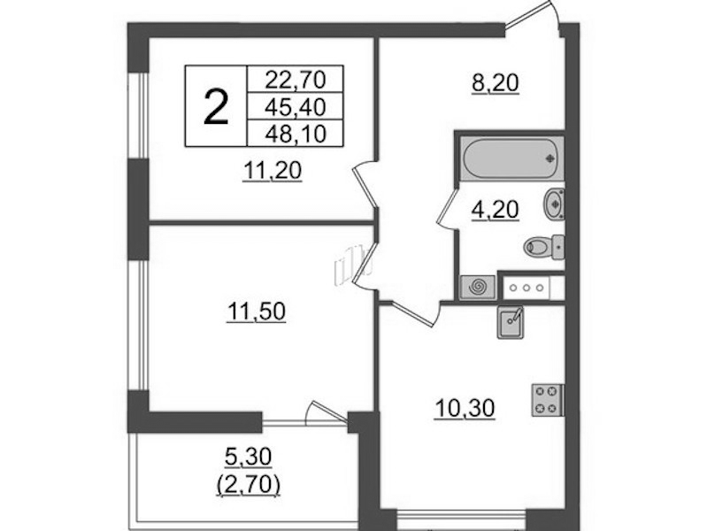 2-комнатная квартира 48.1 м², 4/9 эт., ЖК «А101 Лаголово»